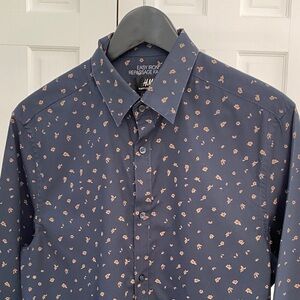 H&M / Men's Button-down Shirt / Navy with Brown / Medium